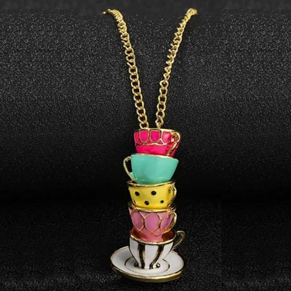 Miniature Whimsical Mini Tea Cups Crafted into a Long Necklace - Unique Patterns - Picture 6 of 6